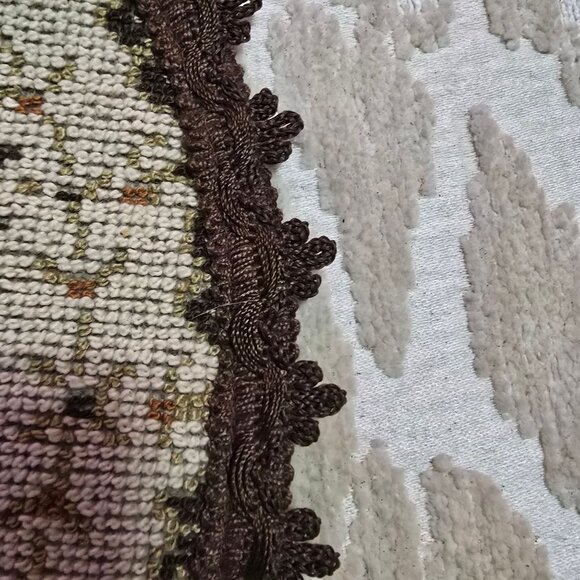 Vintage Set of 2 MCM Floral Embroidered Lace Doilies Round & Oval Beige & Brown - Picture 7 of 9